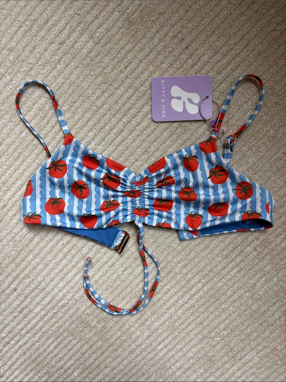 Kitty & Vibe Blue Tomato Print Bikini Top